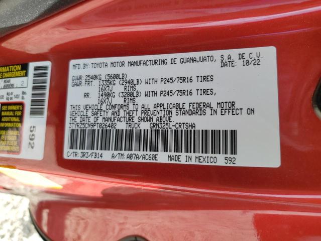 3TYRZ5CN9PT026402 - 2023 TOYOTA TACOMA ACCESS CAB წითელი ფოტო 12