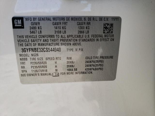 3GYFNBE32CS544940 - 2012 CADILLAC SRX PERFORMANCE COLLECTION თეთრი ფოტო 12