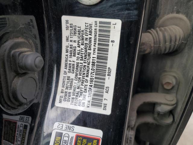1HGFA16517L018811 - 2007 HONDA CIVIC LX BLACK photo 12