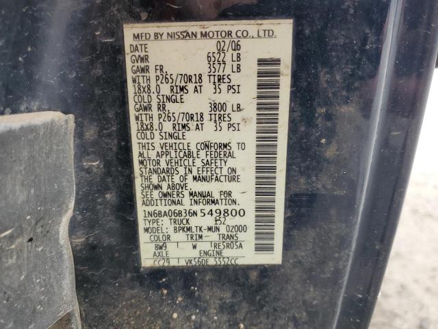1N6BA06B36N549800 - 2006 NISSAN TITAN XE ლურჯი ფოტო 12
