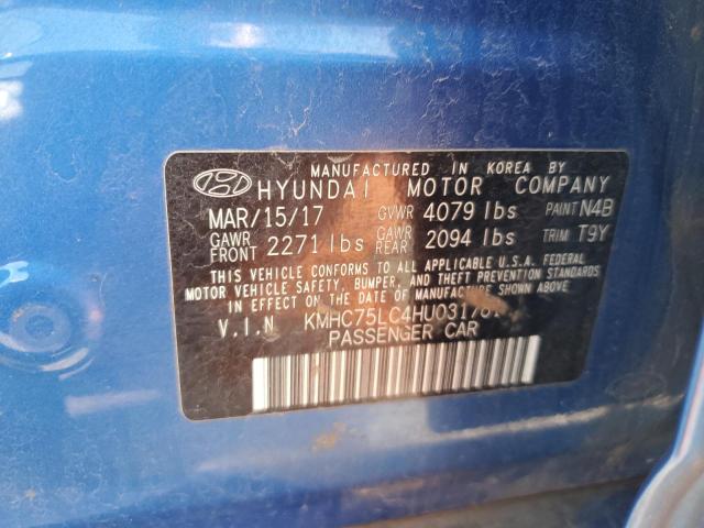 KMHC75LC4HU031781 - 2017 HYUNDAI IONIQ SEL BLUE photo 13