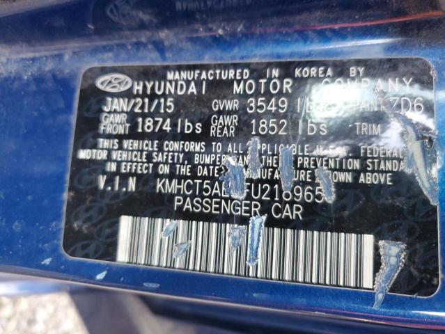 KMHCT5AE0FU218965 - 2015 HYUNDAI ACCENT GS BLUE photo 12