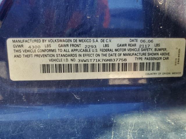 3VWST71K76M837758 - 2006 VOLKSWAGEN JETTA TDI OPTION PACKAGE 1 BLUE photo 12