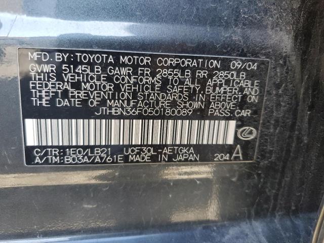 JTHBN36F050180089 - 2005 LEXUS LS 430 GRAY photo 12