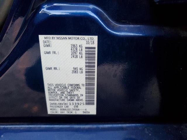 1N4BL4BV3KC133925 - 2019 NISSAN ALTIMA S BLUE photo 12