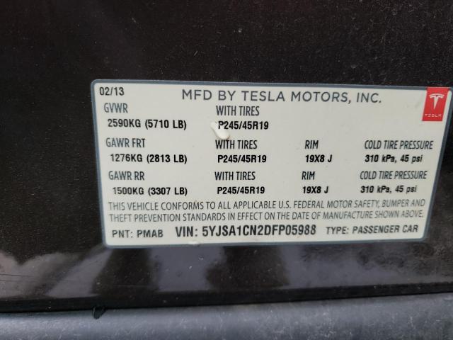 5YJSA1CN2DFP05988 - 2013 TESLA MODEL S შავი ფოტო 12