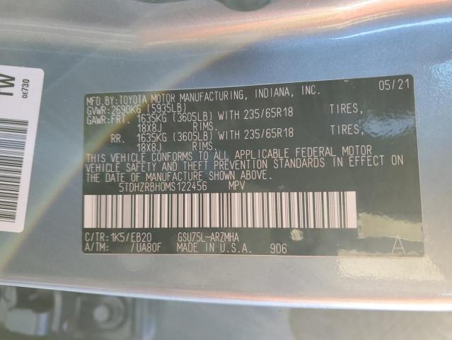 5TDHZRBH0MS122456 - 2021 TOYOTA HIGHLANDER XLE GRAY photo 12