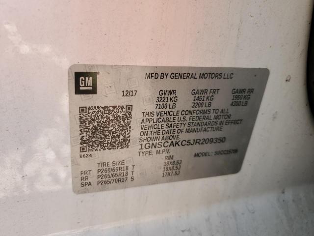 1GNSCAKC5JR209350 - 2018 CHEVROLET TAHOE C1500  LS WHITE photo 13