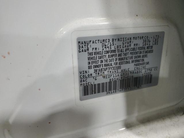 3N1AB7AP7FY303989 - 2015 NISSAN SENTRA S WHITE photo 12