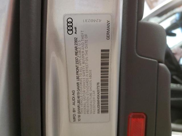 WAUGMAF45KA007376 - 2019 AUDI A4 PREMIUM SILVER photo 12