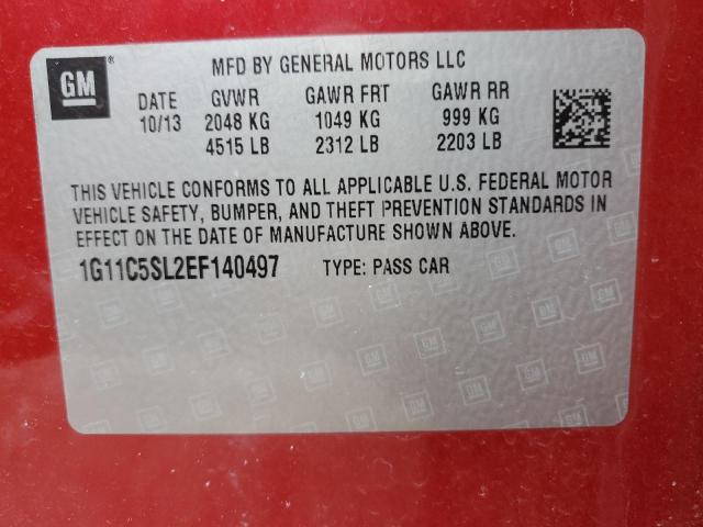 1G11C5SL2EF140497 - 2014 CHEVROLET MALIBU 1LT წითელი ფოტო 13