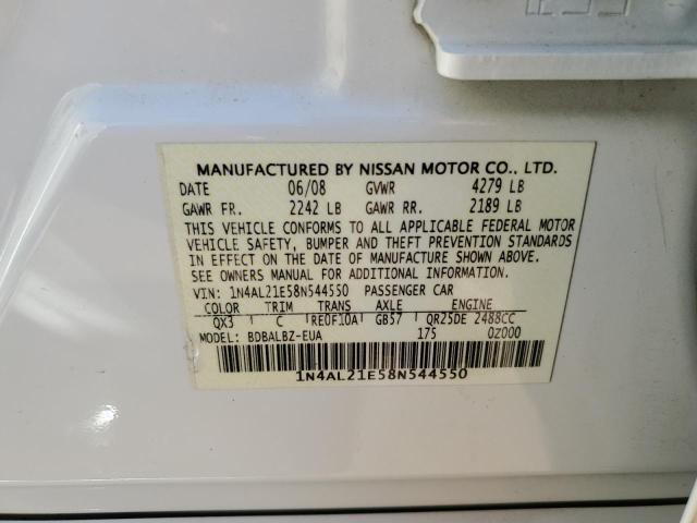 1N4AL21E58N544550 - 2008 NISSAN ALTIMA 2.5 WHITE photo 12