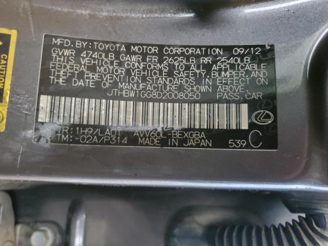 JTHBW1GG8D2008050 - 2013 LEXUS ES 300H GRAY photo 12