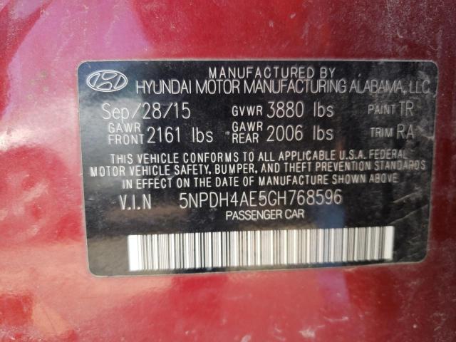 5NPDH4AE5GH768596 - 2016 HYUNDAI ELANTRA SE RED photo 12