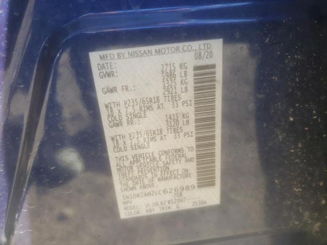 5N1DR2AM2LC626989 - 2020 NISSAN PATHFINDER S 蓝色 照片 14