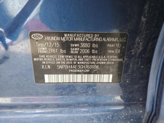 5NPDH4AE3GH760108 - 2016 HYUNDAI ELANTRA SE BLUE photo 12