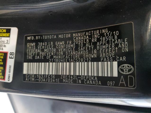 2T1BU4EE1AC528212 - 2010 TOYOTA COROLLA BASE GRAY photo 13