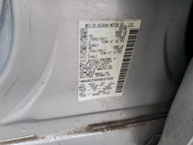 1N6AA07A94N587806 - 2004 NISSAN TITAN XE SILVER photo 12