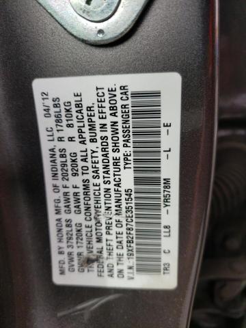 19XFB2F87CE351545 - 2012 HONDA CIVIC EX GRAY photo 12