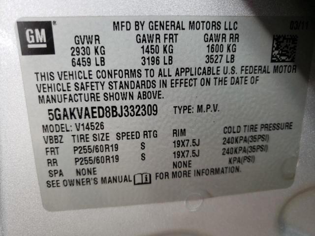 5GAKVAED8BJ332309 - 2011 BUICK ENCLAVE CX SILVER photo 13