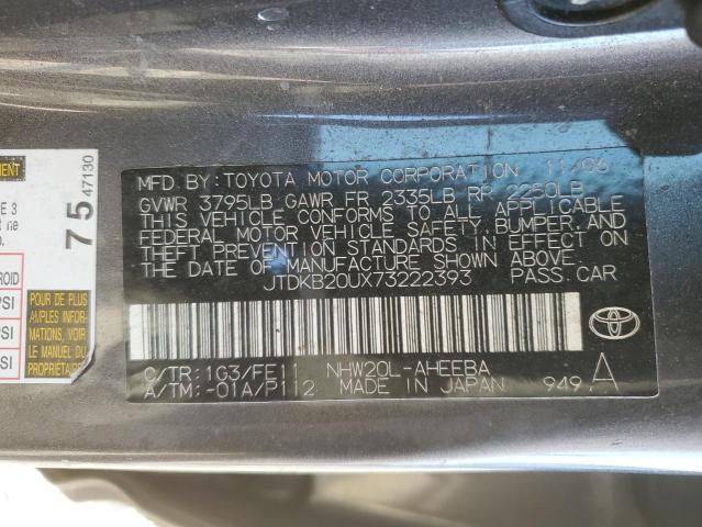 JTDKB20UX73222393 - 2007 TOYOTA PRIUS GRAY photo 12