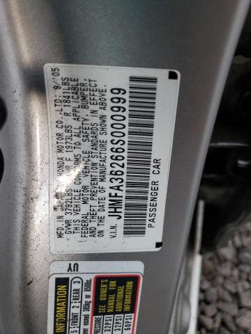 JHMFA36266S000999 - 2006 HONDA CIVIC HYBRID SILVER photo 12