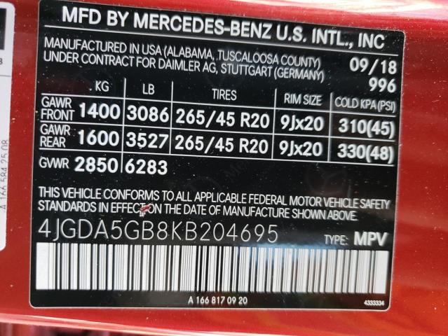 4JGDA5GB8KB204695 - 2019 MERCEDES-BENZ GLE 400 4MATIC RED photo 13
