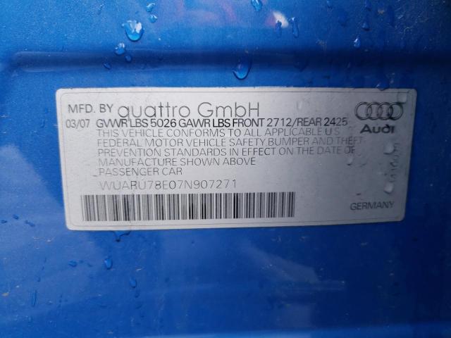 WUARU78E07N907271 - 2007 AUDI RS4 QUATTRO BLUE photo 12