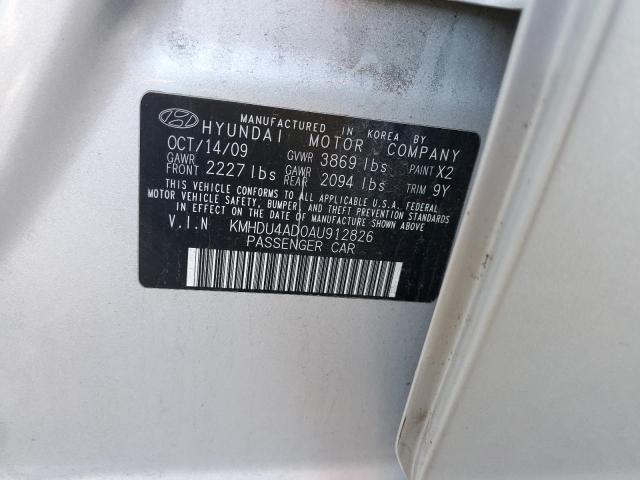 KMHDU4AD0AU912826 - 2010 HYUNDAI ELANTRA BL SILVER photo 12