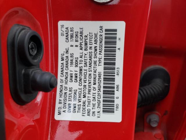 2HGFC2F54GH529491 - 2016 HONDA CIVIC LX RED photo 12