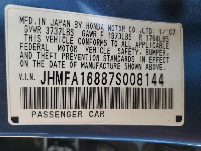 JHMFA16887S008144 - 2007 HONDA CIVIC EX BLUE photo 13