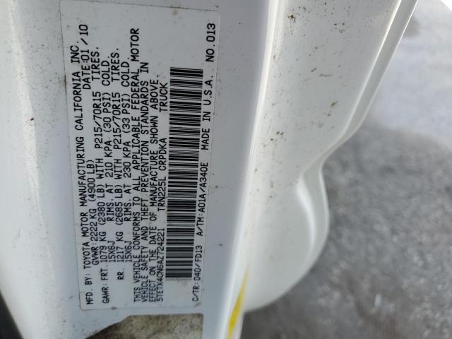 5TETX4CN6AZ724221 - 2010 TOYOTA TACOMA ACCESS CAB თეთრი ფოტო 12
