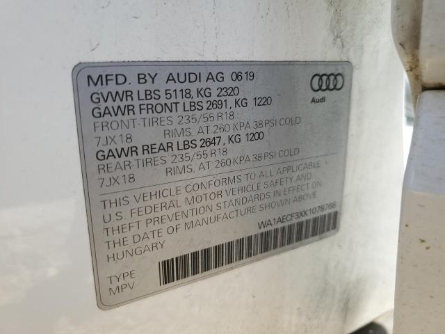 WA1AECF3XK1078768 - 2019 AUDI Q3 PREMIUM WHITE photo 13