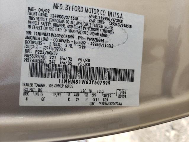 1LNHM81W63Y607899 - 2003 LINCOLN TOWN CAR EXECUTIVE TAN photo 12