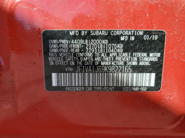 JF1VA1J69K9822165 - 2019 SUBARU WRX LIMITED RED photo 12