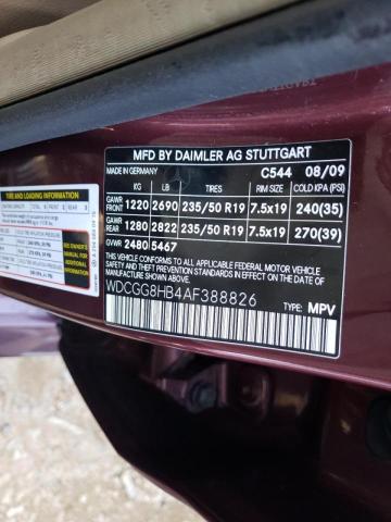WDCGG8HB4AF388826 - 2010 MERCEDES-BENZ GLK 350 4MATIC BURGUNDY photo 10
