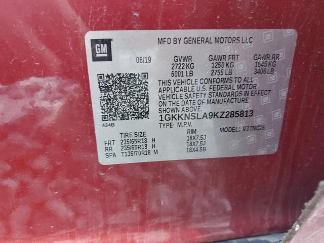 1GKKNSLA9KZ285813 - 2019 GMC ACADIA SLE RED photo 13