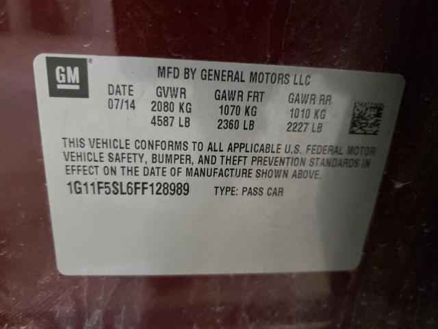 1G11F5SL6FF128989 - 2015 CHEVROLET MALIBU LTZ ბურგუნდია ფოტო 12