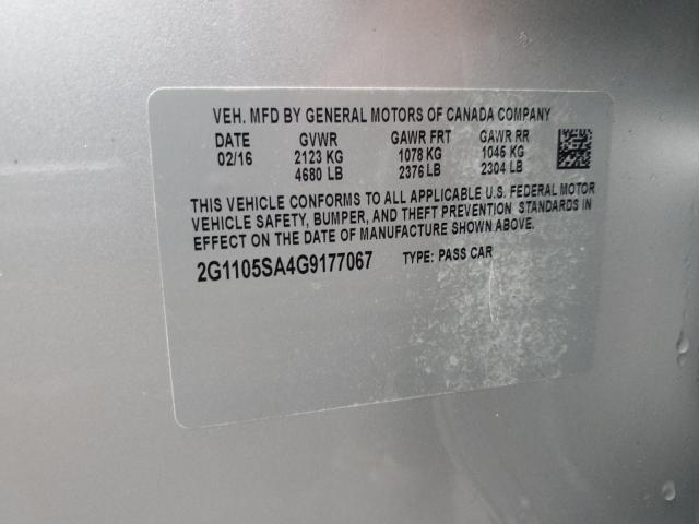 2G1105SA4G9177067 - 2016 CHEVROLET IMPALA LT SILVER photo 12