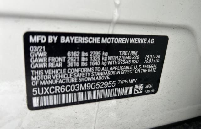 5UXCR6C03M9G52955 - 2021 BMW X5 XDRIVE40I WHITE photo 10