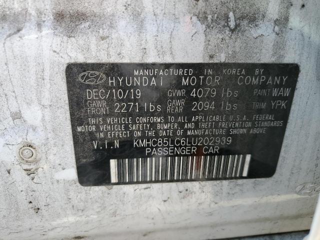 KMHC85LC6LU202939 - 2020 HYUNDAI IONIQ SEL WHITE photo 12