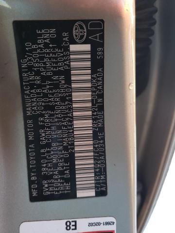 2T1BU4EE7AC371107 - 2010 TOYOTA COROLLA BASE TAN photo 12