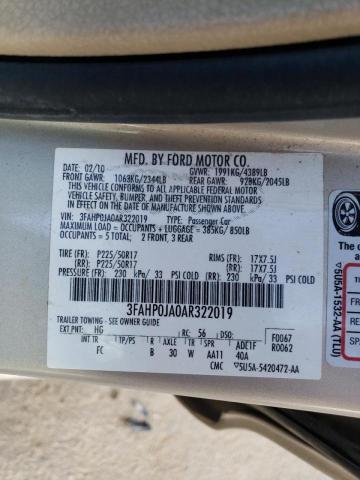 3FAHP0JA0AR322019 - 2010 FORD FUSION SEL BEIGE photo 12