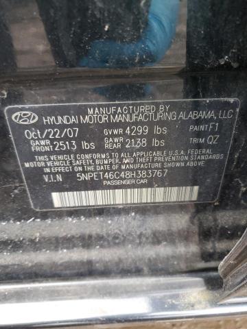 5NPET46C48H383767 - 2008 HYUNDAI SONATA GLS BLACK photo 12