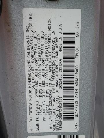 5TEUU42N97Z402471 - 2007 TOYOTA TACOMA ACCESS CAB ვერცხლისფერი ფოტო 12