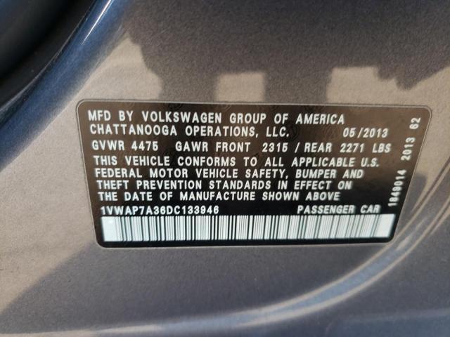 1VWAP7A36DC133946 - 2013 VOLKSWAGEN PASSAT S GRAY photo 12