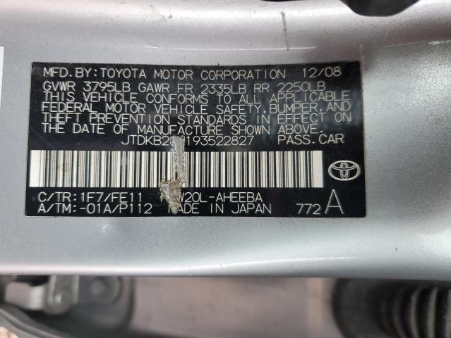 JTDKB20U193522827 - 2009 TOYOTA PRIUS SILVER photo 12