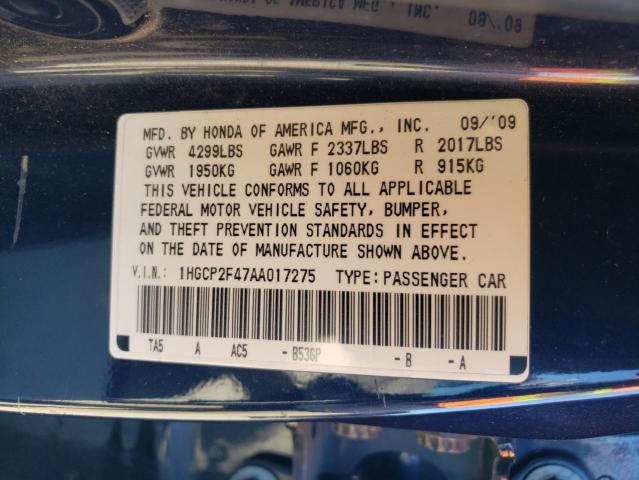 1HGCP2F47AA017275 - 2010 HONDA ACCORD LXP BLUE photo 12