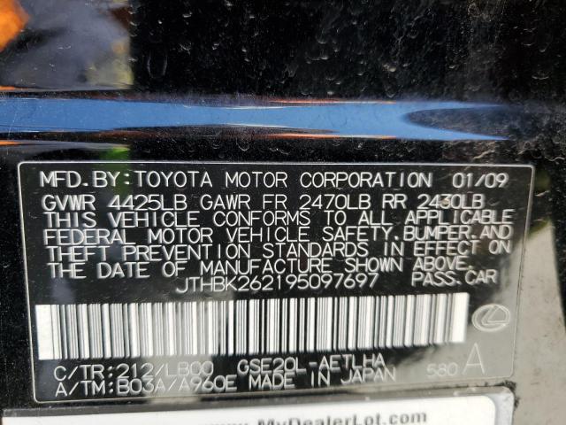 JTHBK262195097697 - 2009 LEXUS IS 250 BLACK photo 12