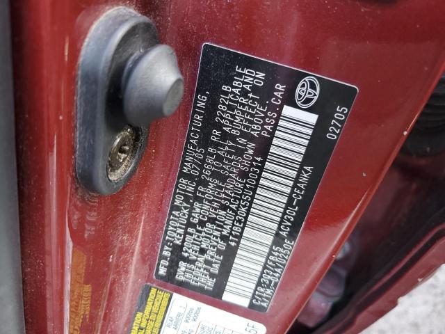 4T1BE30K55U100314 - 2005 TOYOTA CAMRY LE RED photo 12